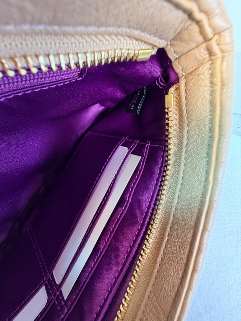 Coach Madison Gathered Leather Zip Clutch In Cappuccino & PURPLE interior - Picture 7 of 8